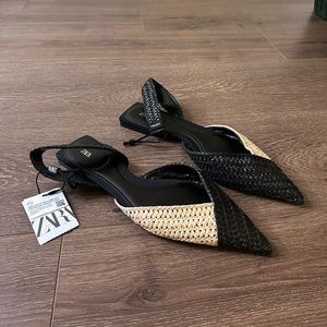 Woven raffia slingback flats